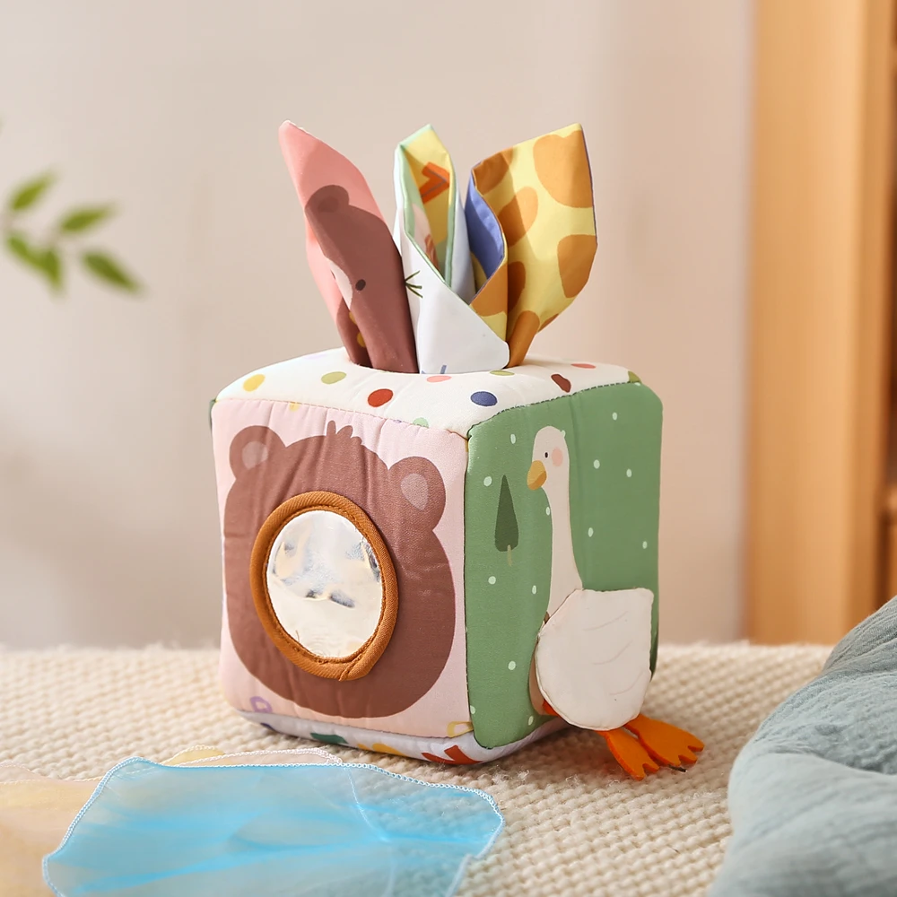 Baby Magic Tissue Box Spielzeug – 12 Seidenschals + 3 Knistertücher, Bärenspiegel, Enten-Geräusch, Weiche Baumwolle, BPA-frei, Sensorisches Geschenk – Detail 19