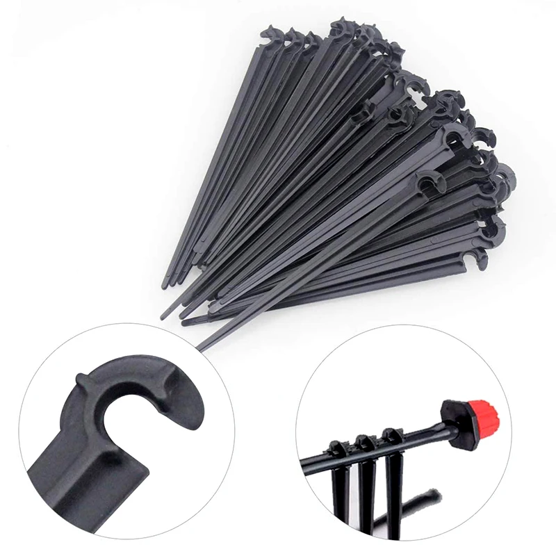 Y77A-Irrigation Drip Support Stakes 1/4 inch Tubing Hose for Vegetable Gardens Flower Beds Herbs Gardens Black 200 Pack