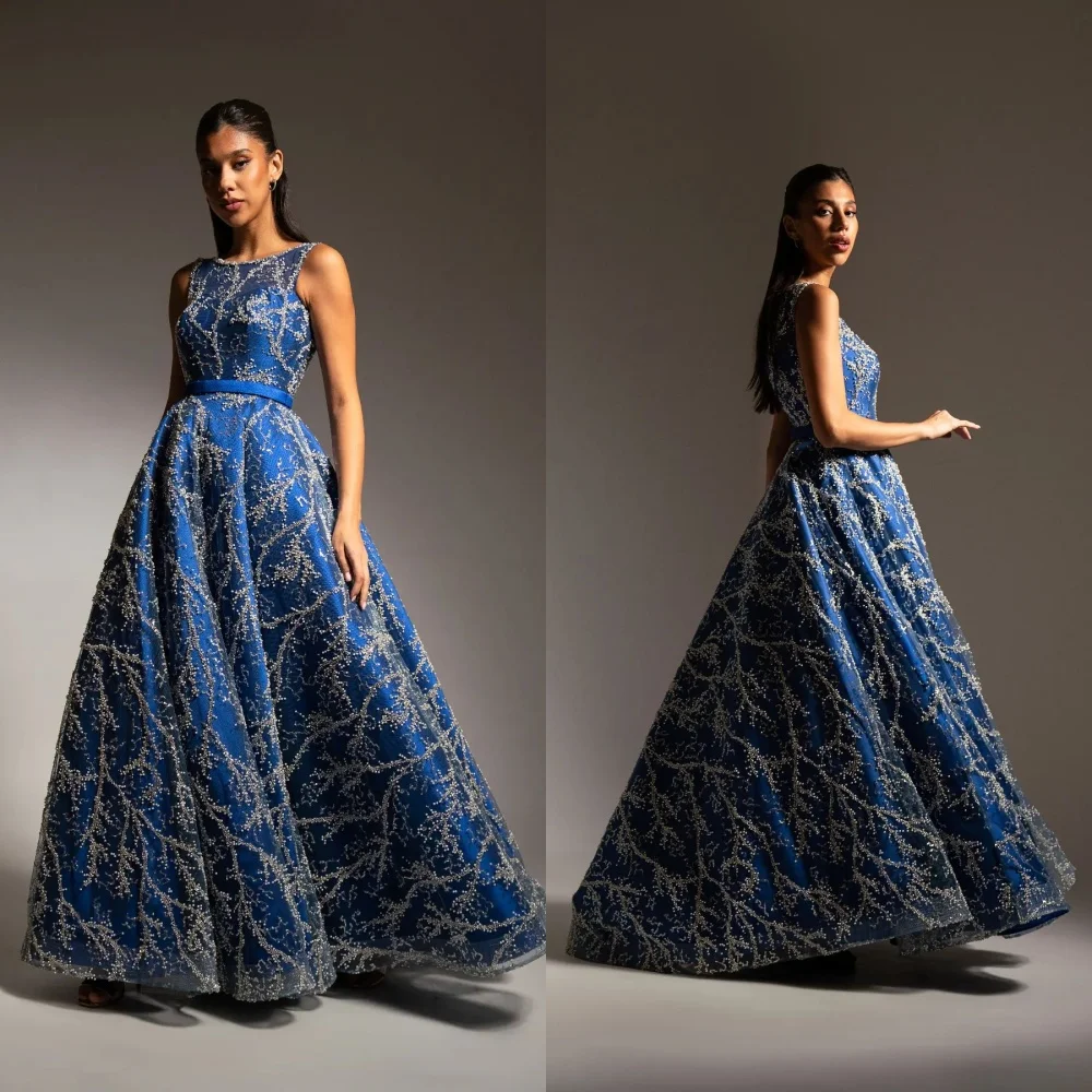 

Yipeisha Prom Dress Exquisite Jewel A-line Floor Length Dresses Sequin Draped Organza Customized