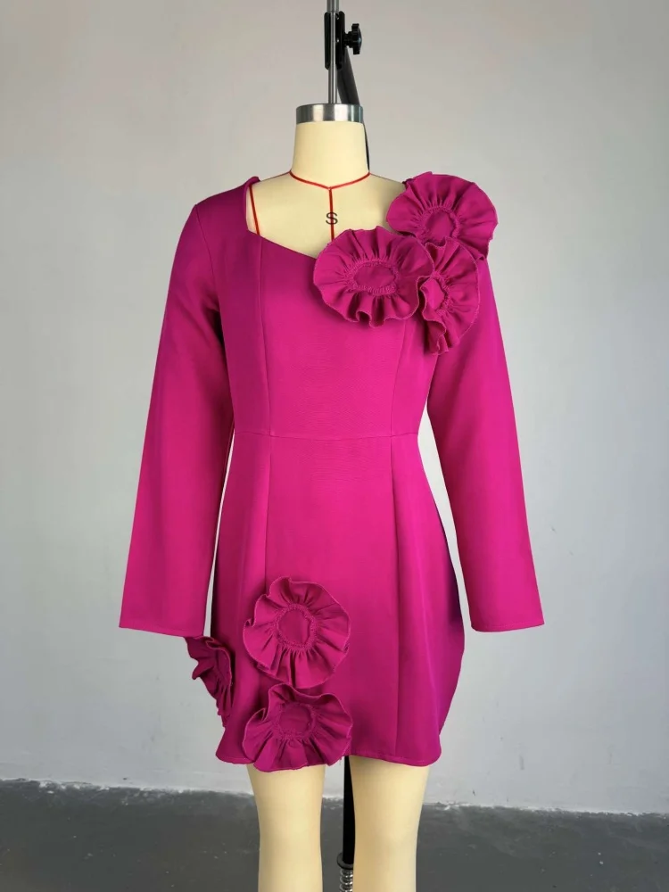 Wmstar Dresses Women Elegant Flower Decoration Long Sleeve Sweet Office Lady Midi Dress Spring Clothes Wholesale Dropshipping