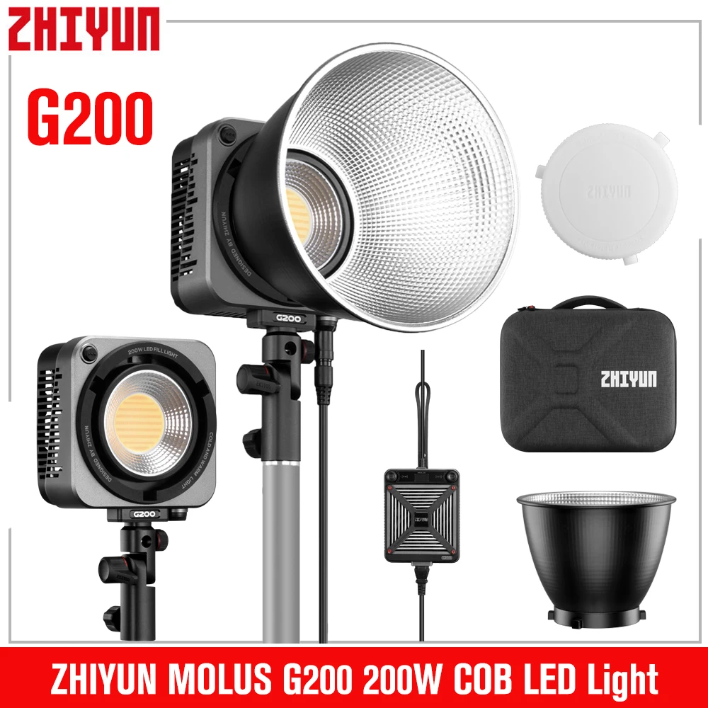 ZHIYUN MOLUS G200 200W COB LED Video Light 2700K-6500K Photography Lighting For Photos Studio Video Outdoor Shooting