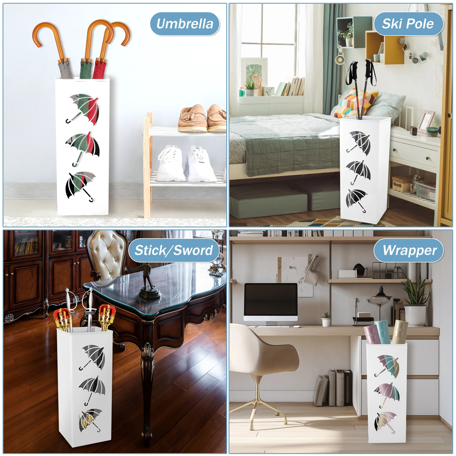 New Metal Umbrella Holder Free Standing Umbrella Stand Rack Decorative Holder Bin Multipurpose Walking Sticks
