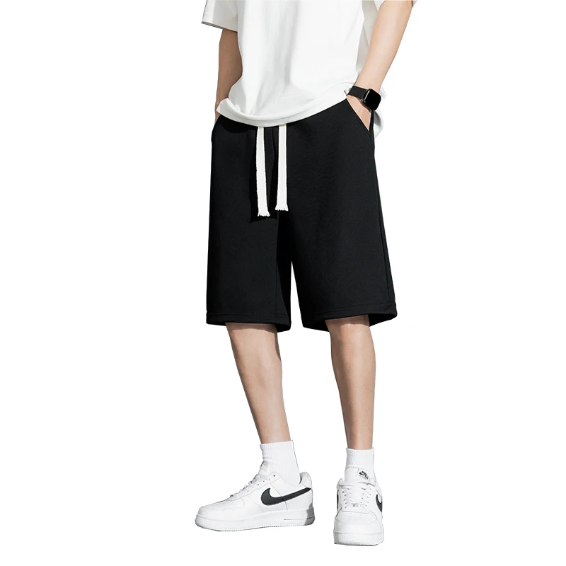 Summer Men's New Stylish Shorts Drawstring Sports Youthful Vitality Solid Color Pockets Loose Daily Casual Wide Leg Knee Pants