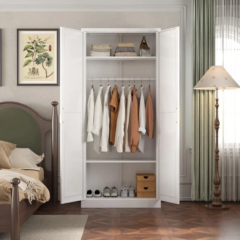 Metal Wardrobe Cabinets，Armoire Wardrobe Closet with Hanging Rod,Clothes Storage Cabinet with Adjustable Shelves and Doors, Clot 4