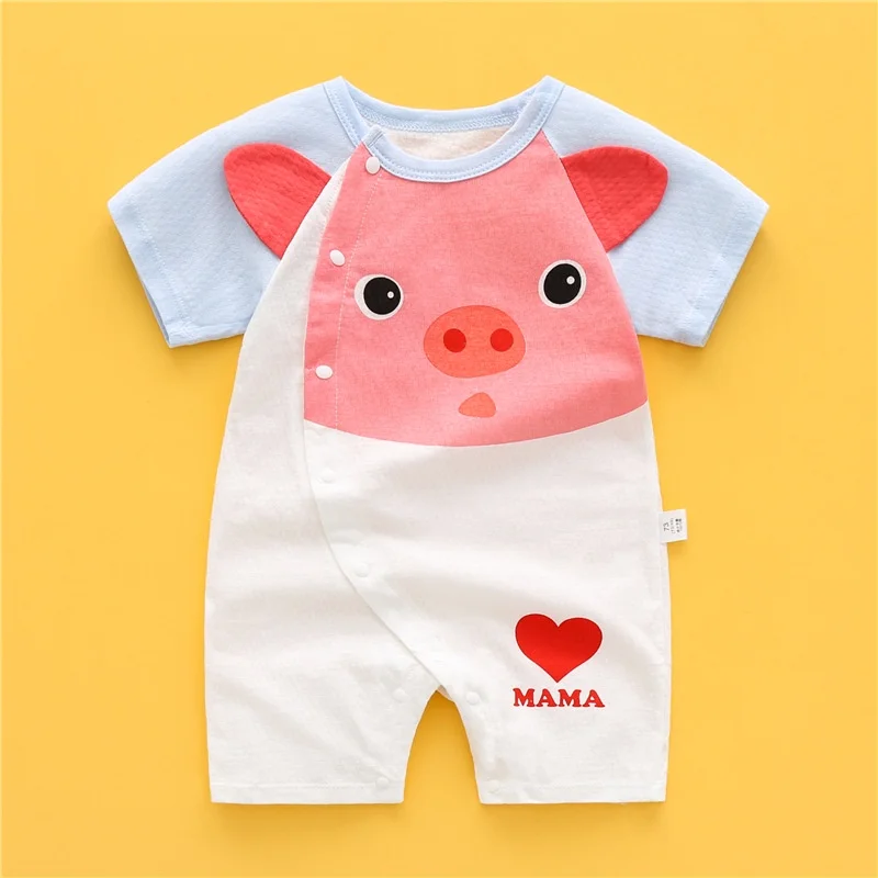 Newborn Baby Boy Cotton Cartoon Panda Strap One-piece Jumpsuit Romper Baby Girl Short-sleeved Printed Clothes 0-24M Cute Infant Baby Girls Romper Baby Rompers
