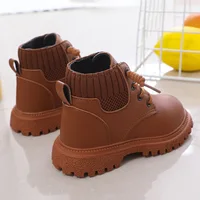 Baywell Spring Kids Boys Fashion Leather Boots Children Girls Warm Soft Bottom Non-slip Running Shoes 1-5 Years 3