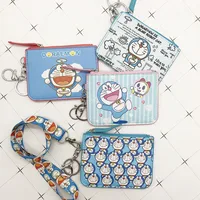 Doraemon PU coin purse card set keychain buckle lanyard student meal card bus card access control card jingle ID card holder 1