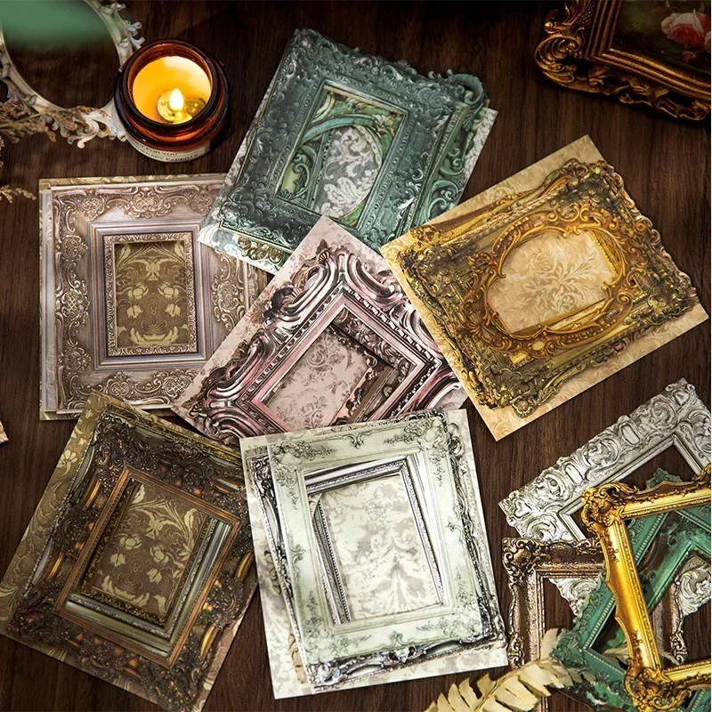 DIY Scrapbooking Accessories Stationery Supplies DIY Craft Paper Photo Frame Paper 10Sheets Collage Mirror Frame Antique Notebooks Paper Tag Card Decoration Materials Package Handbook Scrapbook 105*95MM