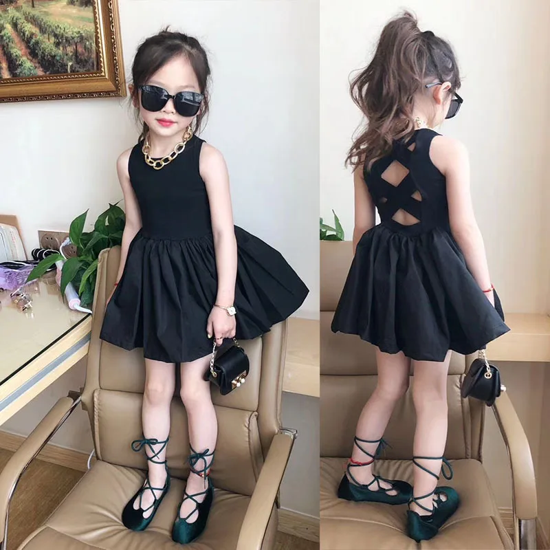 

Little Girls Fashion Dress 3 4 5 6 7 8 Years Baby Girl Cotton Dress Summer Black Princess Dress Kids Dress