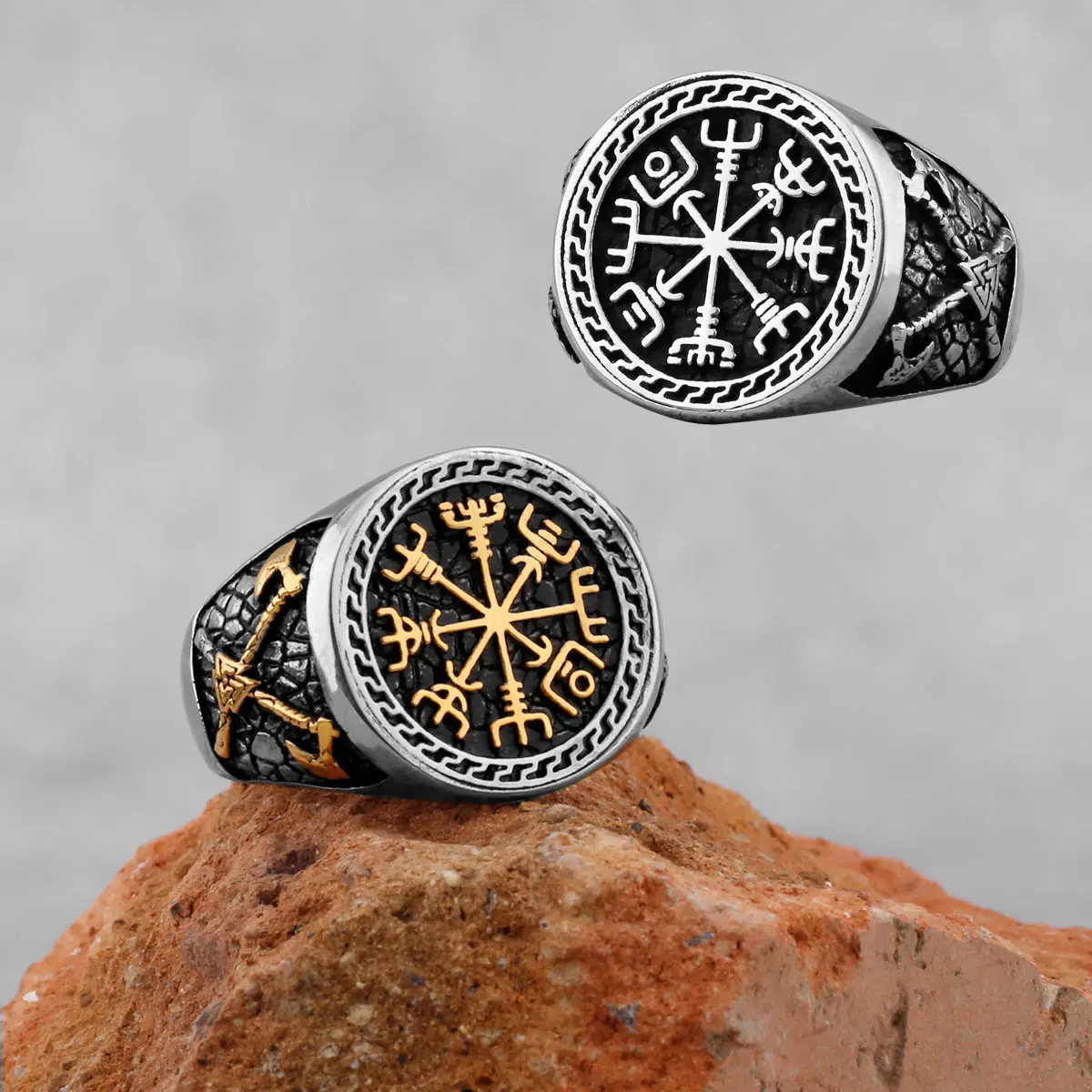 Vintage Stainless Steel Viking Amulet Ring Norse Compass Runes Men and Women Rings Teens Multi Style Jewelry Boyfriend Gift