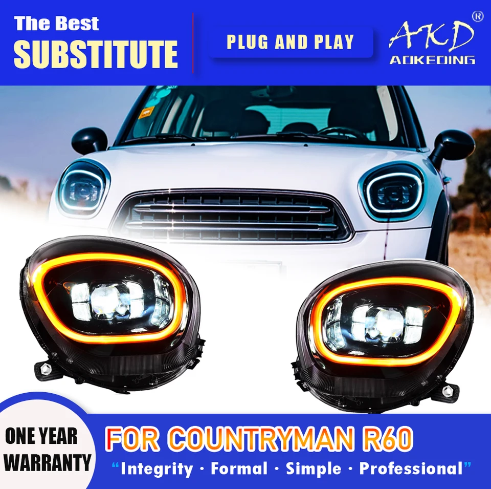 ミニクーパー　ヘッドライト　ブラック　2007-2012 と互換性がある BMW-Mini R60 Countryman ヘッドライト フロント DRL