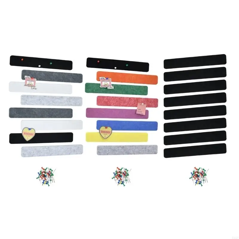 8 Pcs/Set Felt Pin Board Bar Strips Bulletin Board Strips with 30 Push Pins Home Office Memo Notice Boards Easy Install