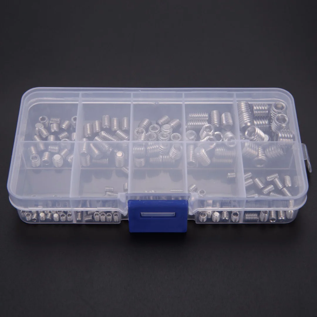 ABZV-200Pcs 304 Stainless Steel Grub Screws Hex Socket Screw Assortment Kit Set M3/M4/M5/M6/M8