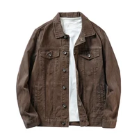 Men's Spring and Autumn Denim Jackets men's brown denim jacket Pure cotton workwear casual men's denim tops 1