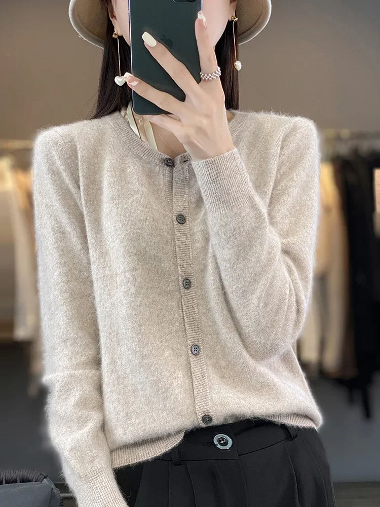 Aliselect Women Cardigan Super Warm Pure Mink Cashmere Sweaters O-neck Loose Female Clothes Ladies' Solid Color Knitwear Tops