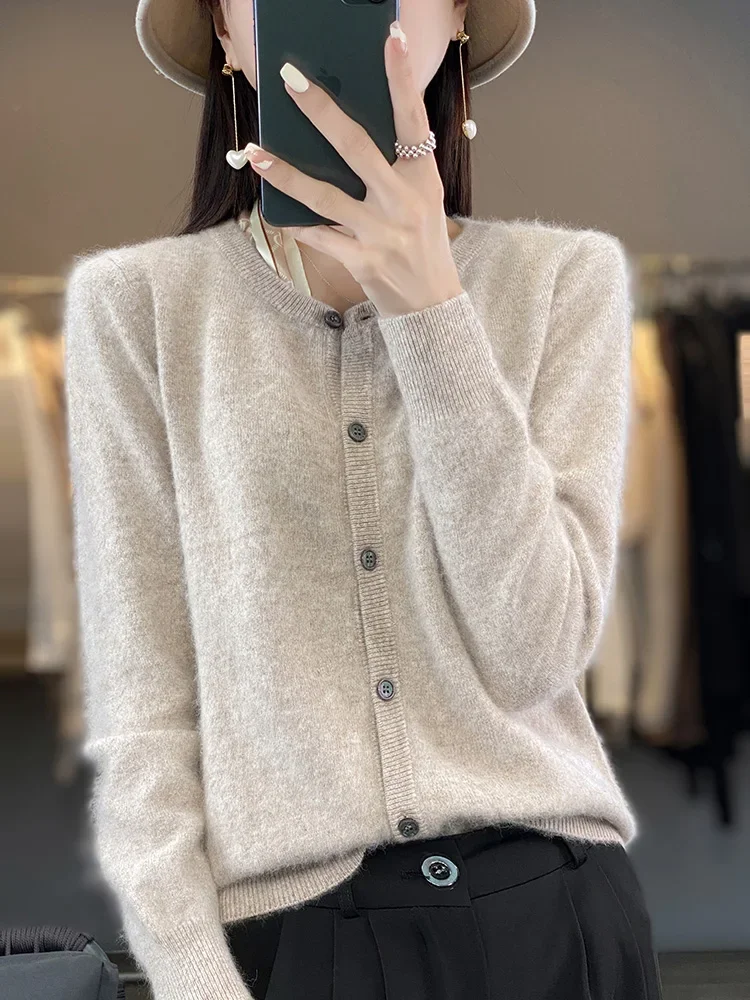 Aliselect 여성용 가디건, 퓨어 밍크 캐시미어 스웨터, O넥 루즈 여성 의류, 단색 니트웨어 상의, 매우 따뜻함