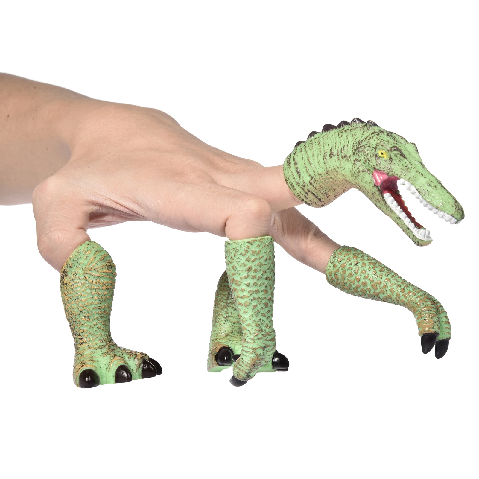 Tyrannosaurus-Green AQKILO Finger Puppet Dinosaur Finger Hands Animal Tiny Hand with Head and Feet for Game Party 