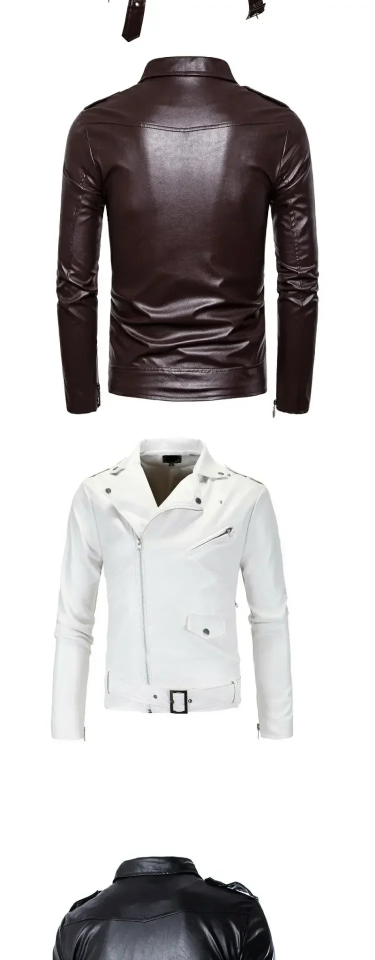 Description Picture 3 of item2023 New Motorcycle Slim Fit Leather Coat Men's Leather Jacket Coat British Fashion Men's PU Leather Coat