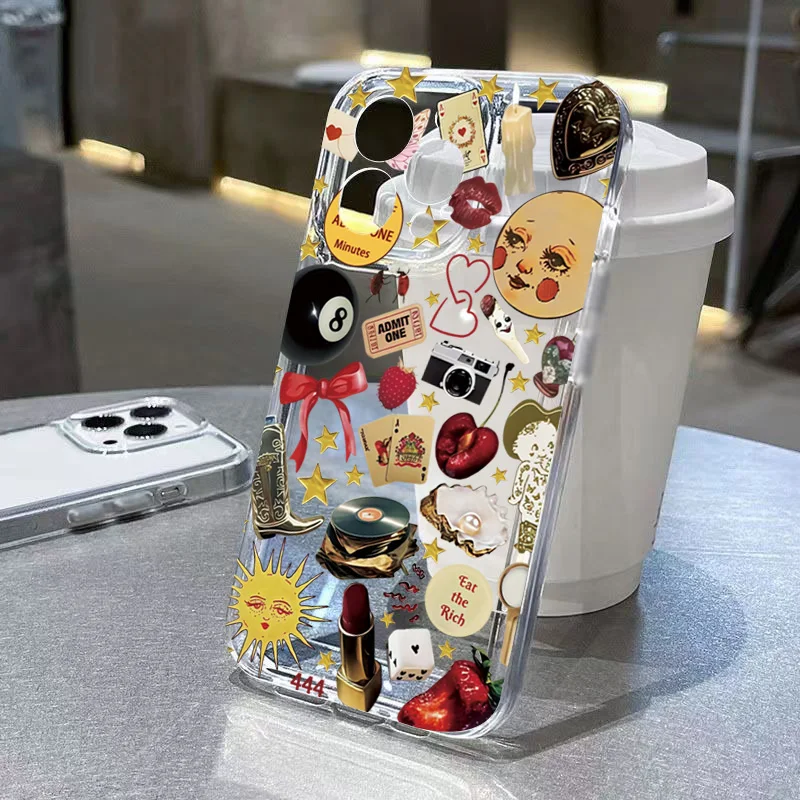 Retro Pattern Transparent TPU Phone Case Cover
