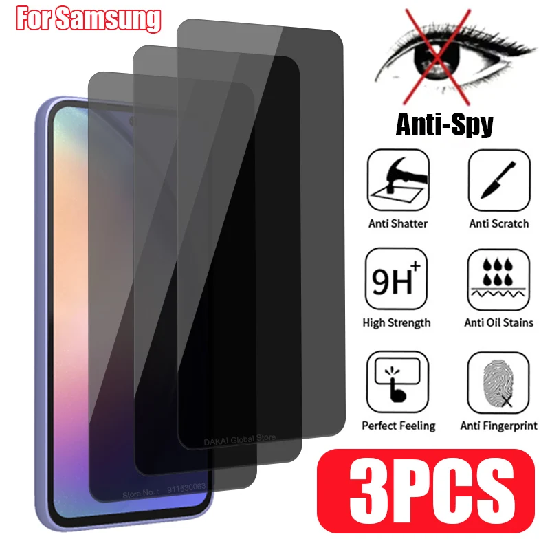 3 قطعة مكافحة التجسس حامي الشاشة لسامسونج A15 A55 A35 A25 A13 A53 A33 A52S A32 A22 A52 A23 A72 S20 FE 5G A12 A73 زجاج الخصوصية