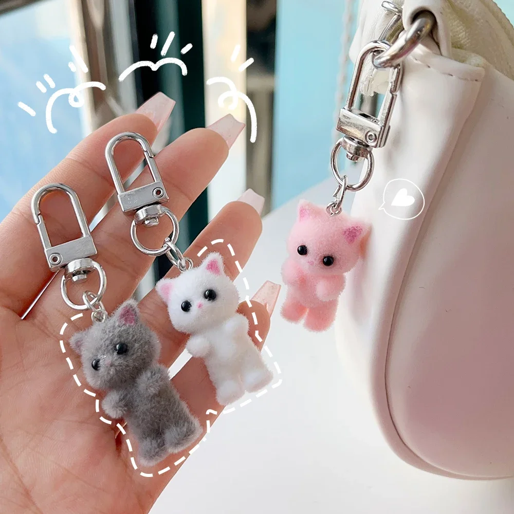 男性と女性のための猫のキーホルダー,3D漫画,カワイイキーホルダー 