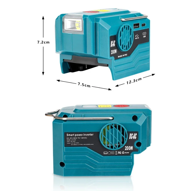 Inversor de Energia Portátil com Usb Led Luz de Trabalho Carregador do Banco de Potência Bateria de Íon de Lítio Bosch 18v Bat 200w 120v 220v 200w - Image 3