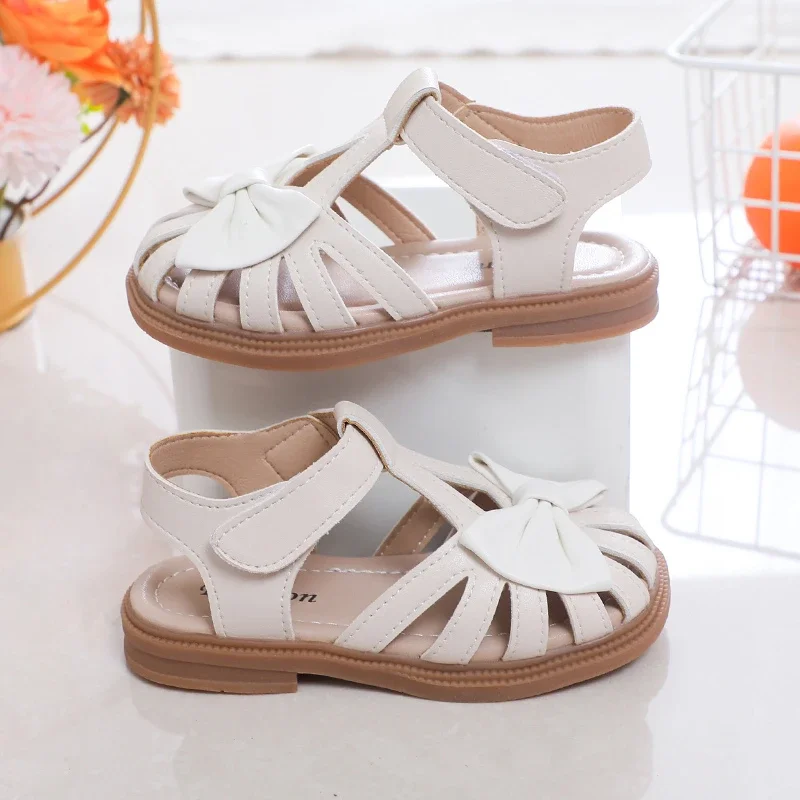 Baby Sandals for Girl Peep-toe Breathable Bow-knot Princess Children Fashion Soft 2024 Summer New Girls Sandals Cute Versatile 4
