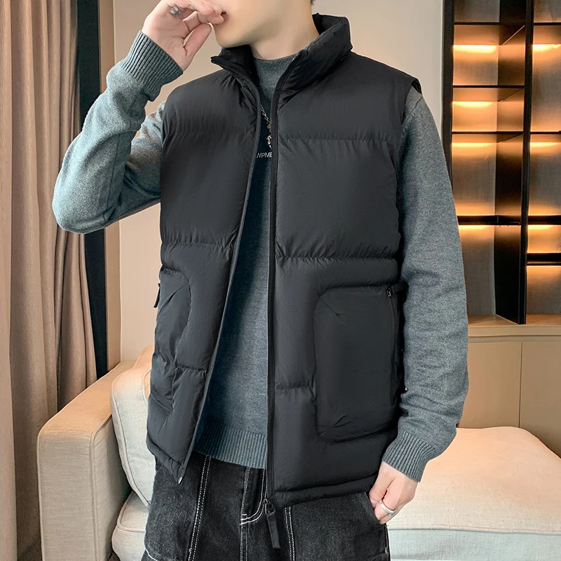 Men's Solid Autumn Winter Turtleneck Zipper Pockets Sleeveless Cardigan Jacket Coats Vests Casual Office Lady Vintage Tops