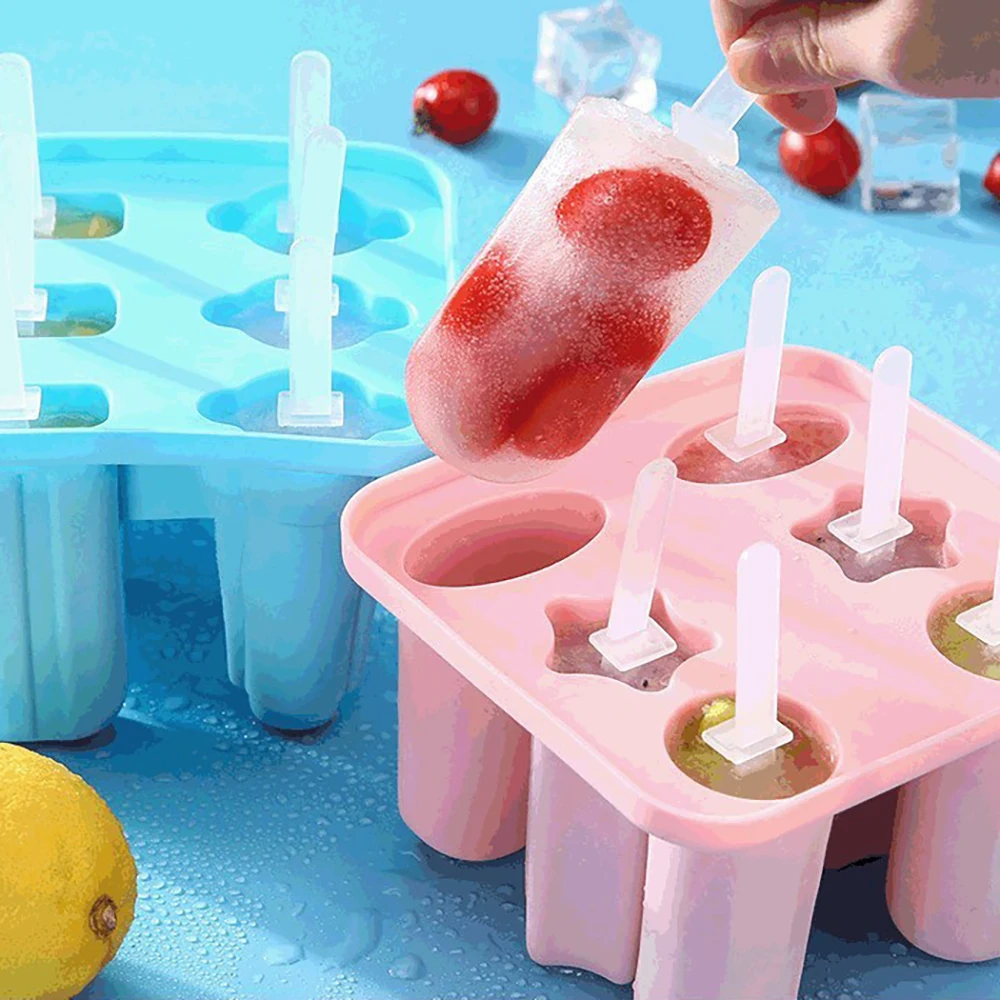 Silicone Ice Cream Molds 6 Cell Frozen Ice Cube Molds Popsicle Maker