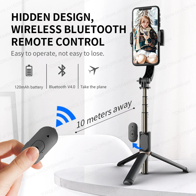Utilisation du stabilisateur perche selfie trépied anti-secousse 3 axes en extérieur avec un smartphone en mode paysage