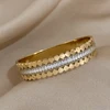 Freetry New Fashion Stainless Steel Layered Inlaid Zirconia Cuff Bangles for Women Oval Wave Geometric Bracelets Party Jewelry 3