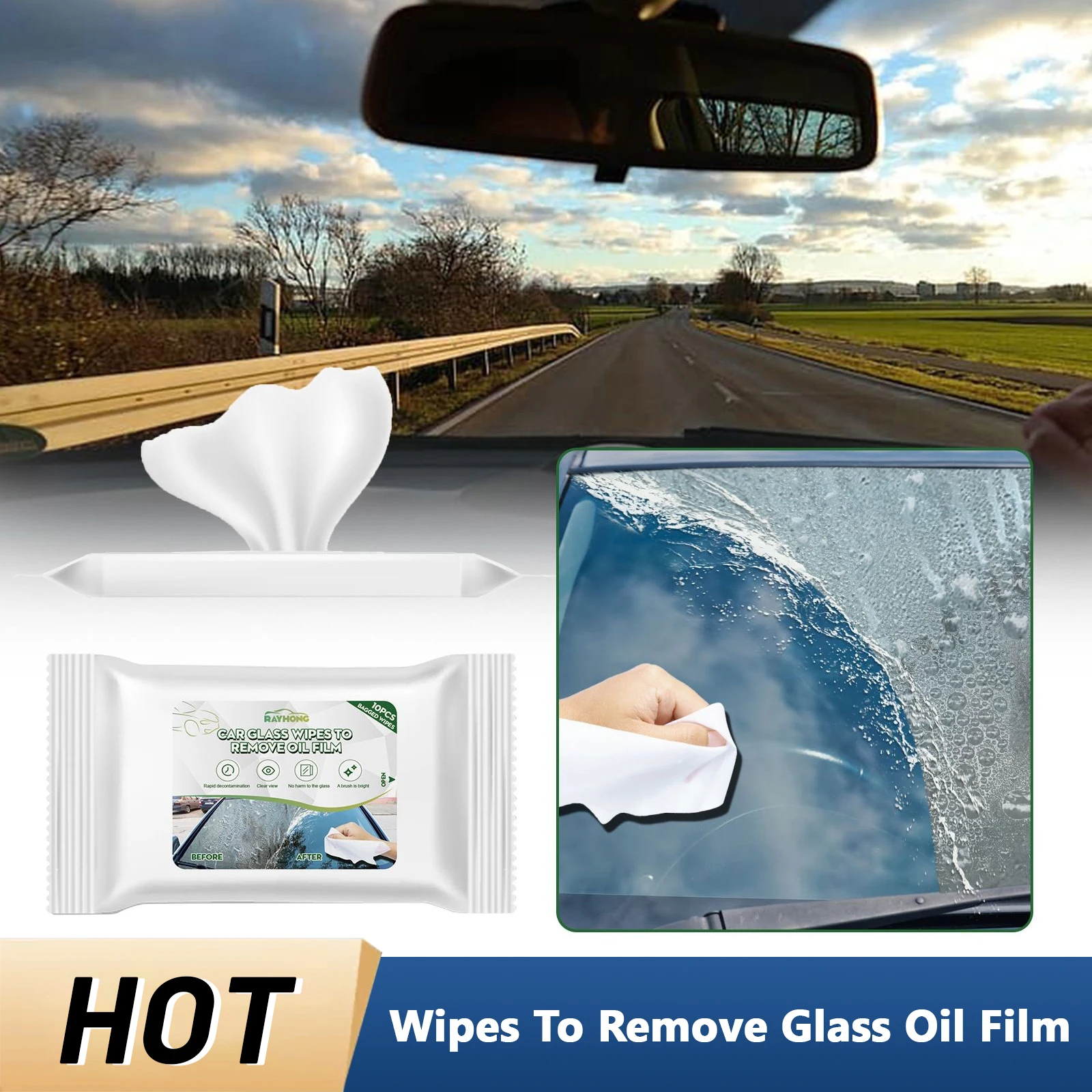 

Car Glass Oil Film Removing Wipes Cleaner For Auto Windshield Cleaning Vehile Window Powerful Car Glass Decontamination Wipes
