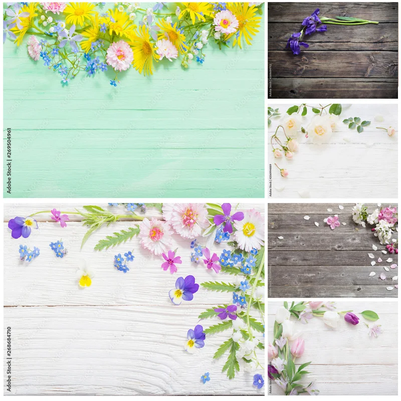 

SHUOZHIKE Art Fabric Spring Photography Backdrops Props Flower Wood Planks Photo Studio Background PUO-06
