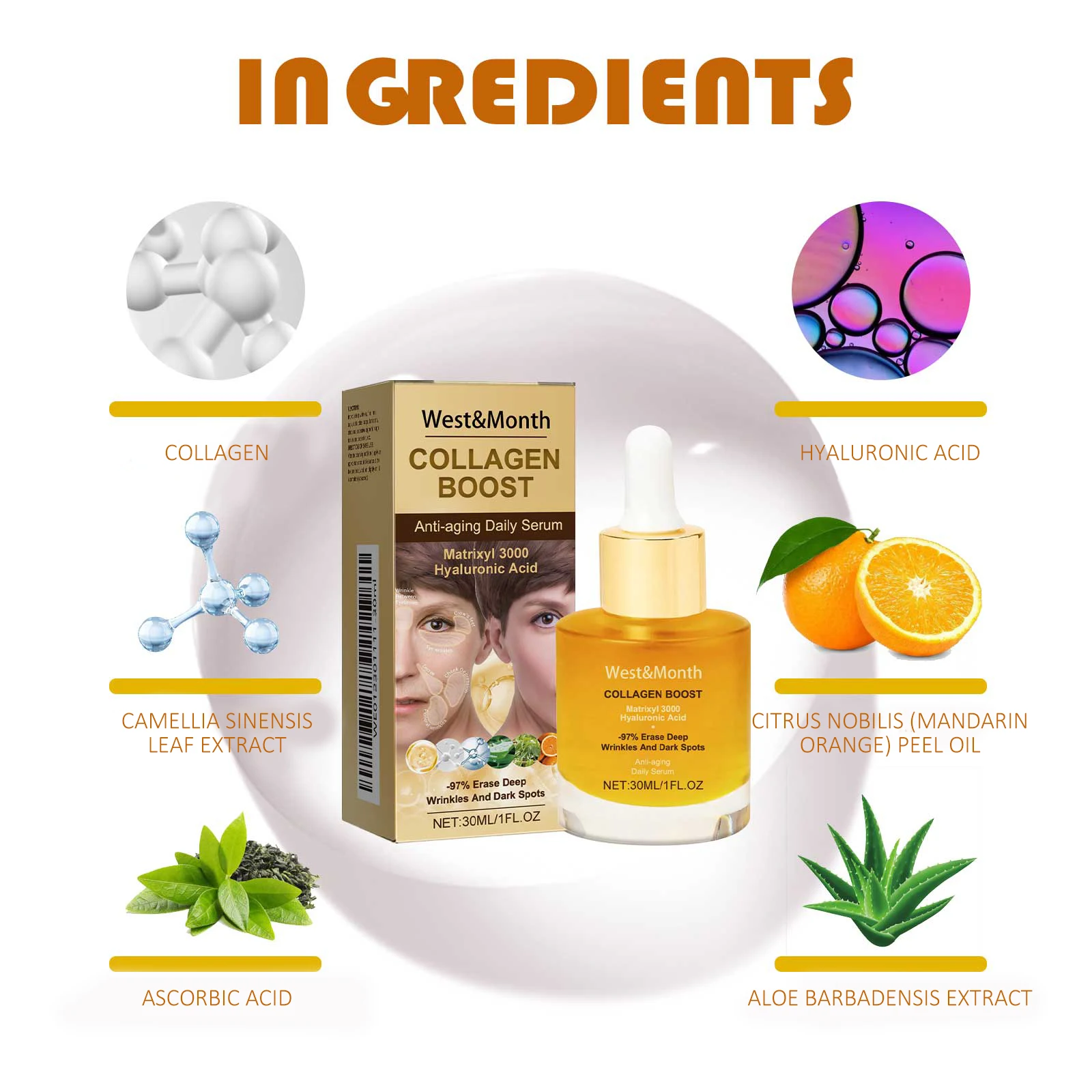 Collagen Face Serum Hydrating Tightening Smoothing Nourishing Brightening Face Skin Fade Fine Lines Anti-Aging Face Essence 4