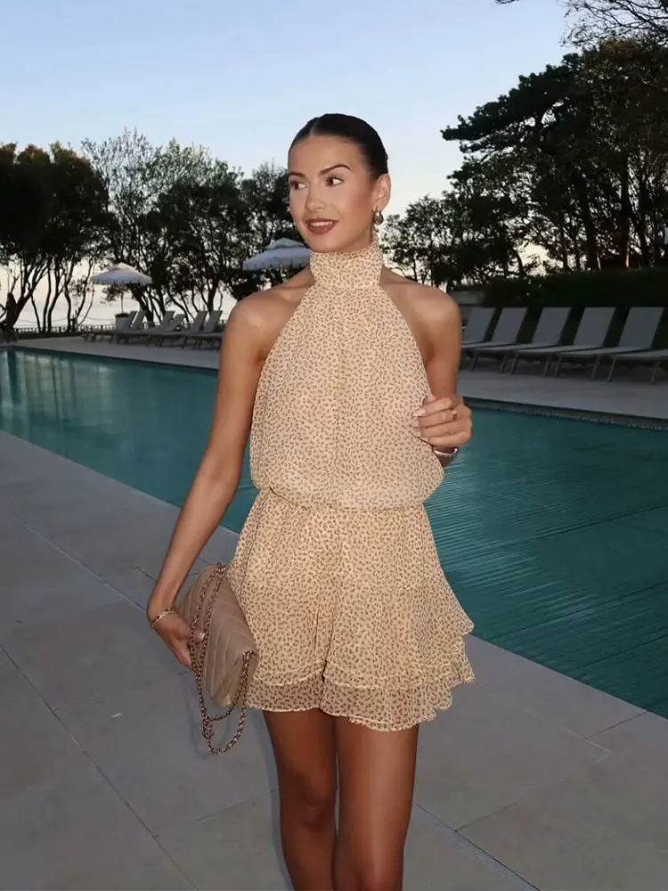 HH Women Fashion Ruffles Mini Dress Off Shoulder Sleeveless Neck Halter Dresses Summer Female Casual Beach Dress Vestidos