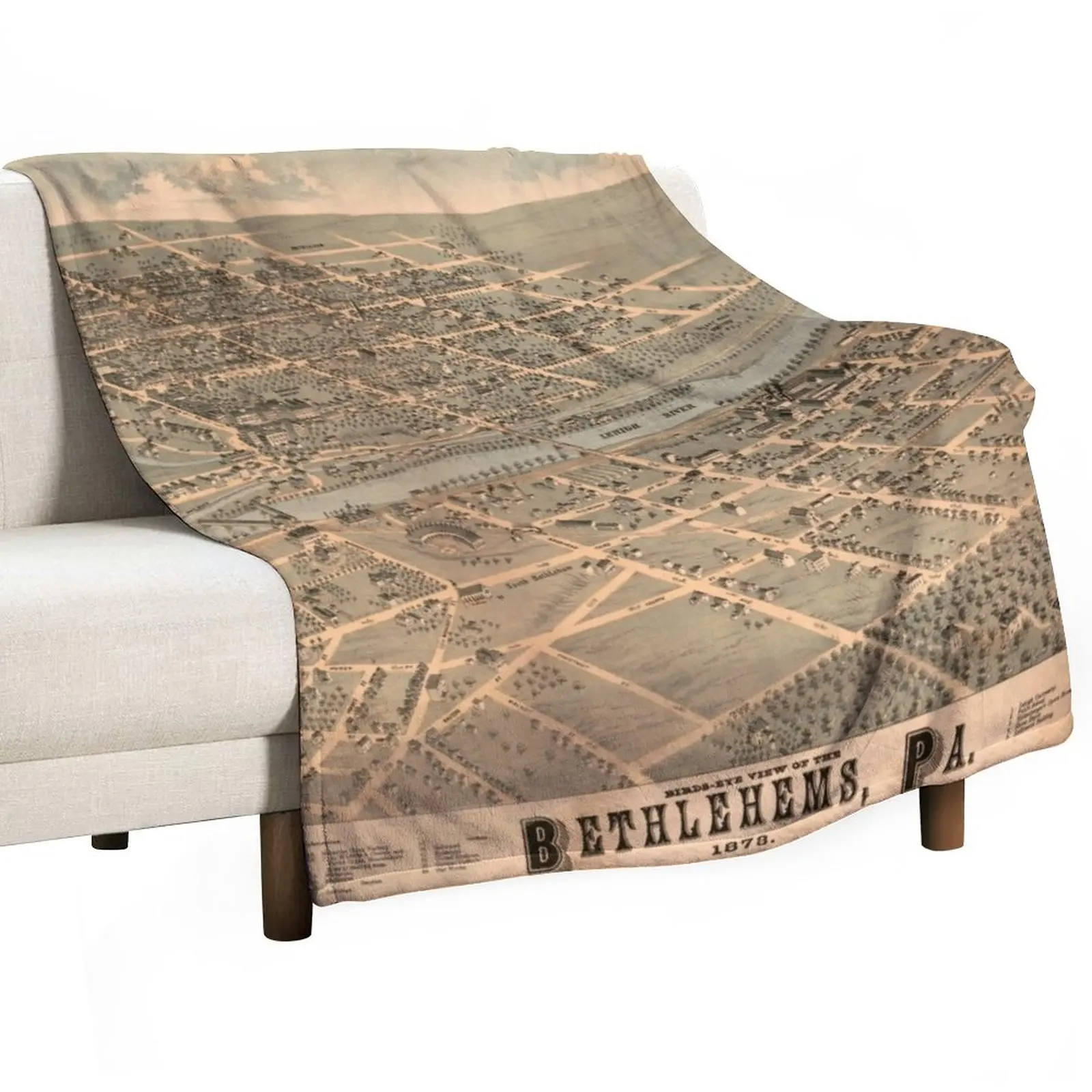 

Vintage Pictorial Map of Bethlehem PA (1878) Throw Blanket Moving Blanket Decorative Sofa Blankets Quilt Blanket For Sofa