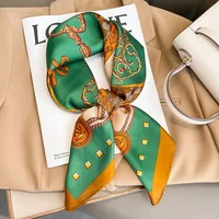 Luxury Brand Silk Square Plaid Scarf Women Satin Neck Hair Tie Band Soft Work Neckerchife 2021 NEW Hijab Head Female Foulard 4