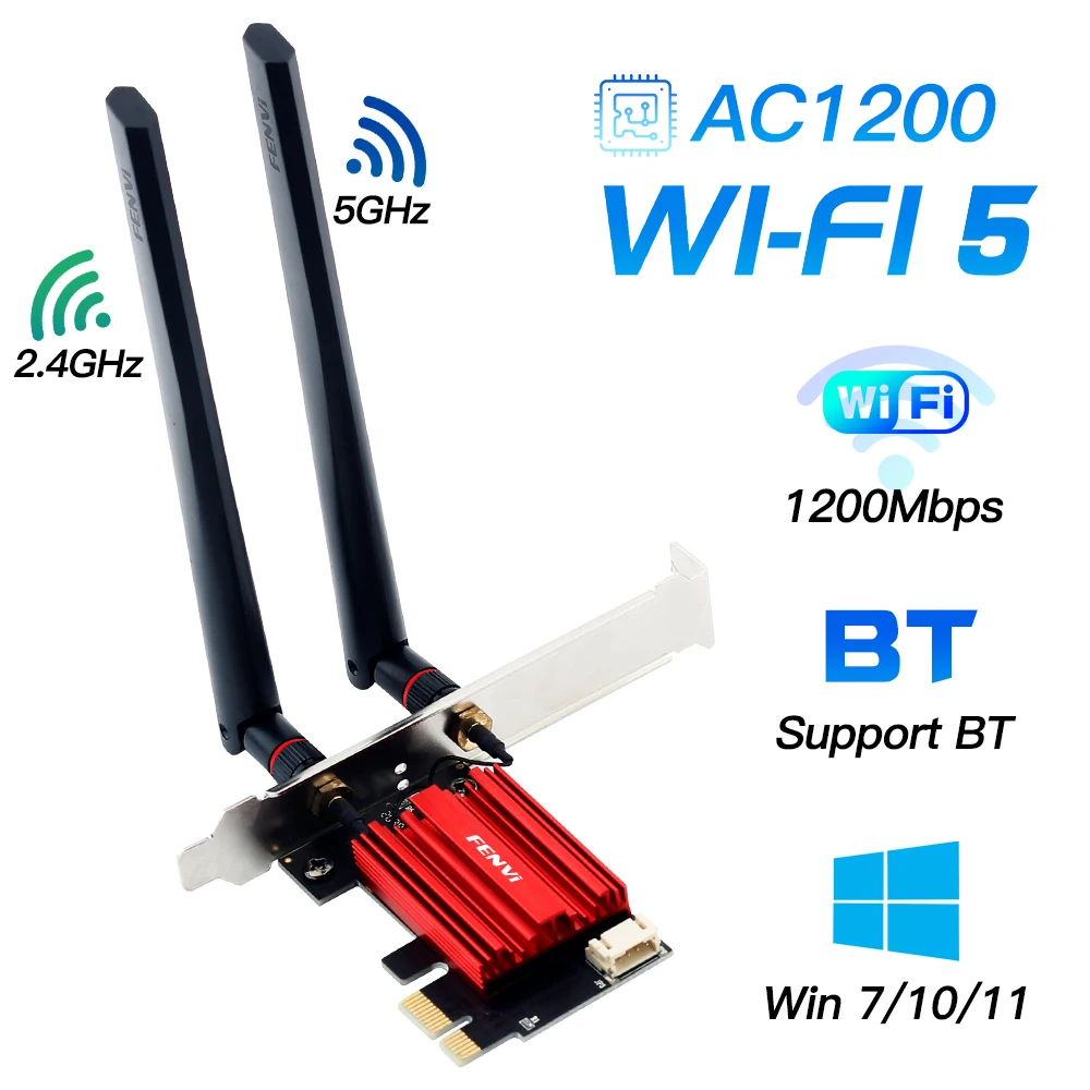 AC1200 WiFi PCIE Adapter 2.4Ghz/5Ghz Bluetooth FV-AC1200 Dual Band Wireless Lan