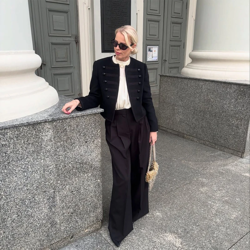 Black Short Baroque Jacket Women Elegant Stand Collar Pearl Buttons Military Jackets 2026 Spring Fashion Lady Daily Street Coat 12 S7055a09c34c04a38b1eb835310cf19c8p