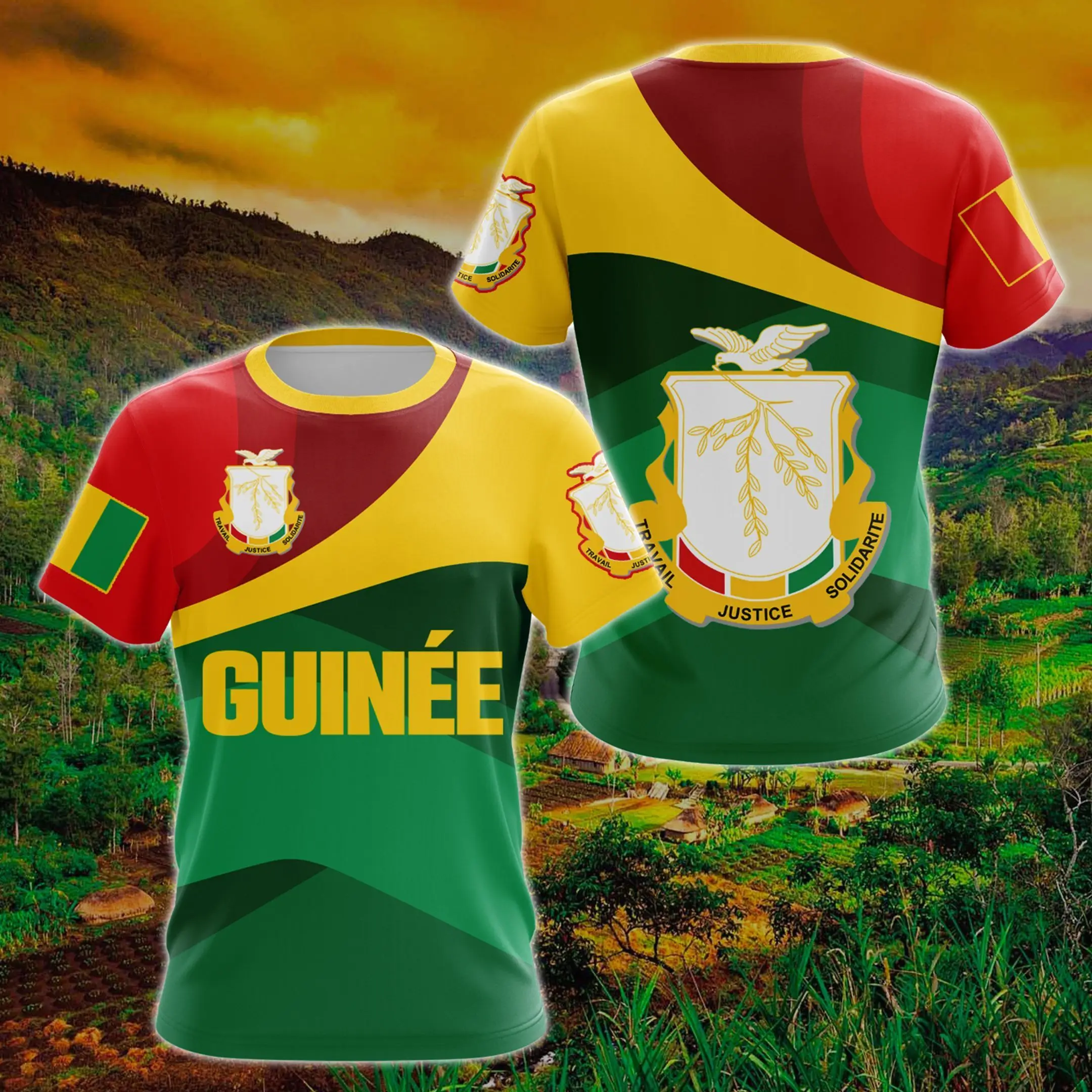

Guinea Flag & Coat of Arms Graphic Tee Summer Casual Streetwear Men's Fashion Loose T-shirts Boy Oversized Short Sleeve Tops