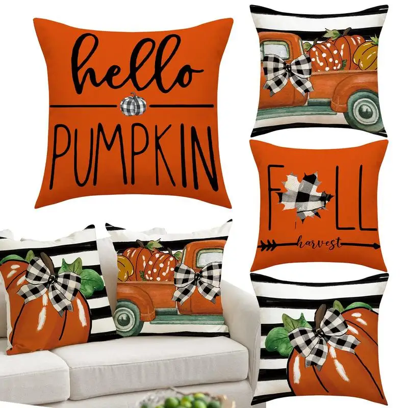 

Fall Pillow Covers 18x18in Couch Pillow Covers Cushion Cover Set Of 4 Thanksgiving Pillowcase With Autumn Elements For