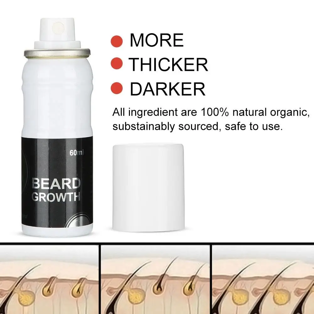 Organic Beard Growth Spray 60ml Boost Beard Thickness & Health for Men
