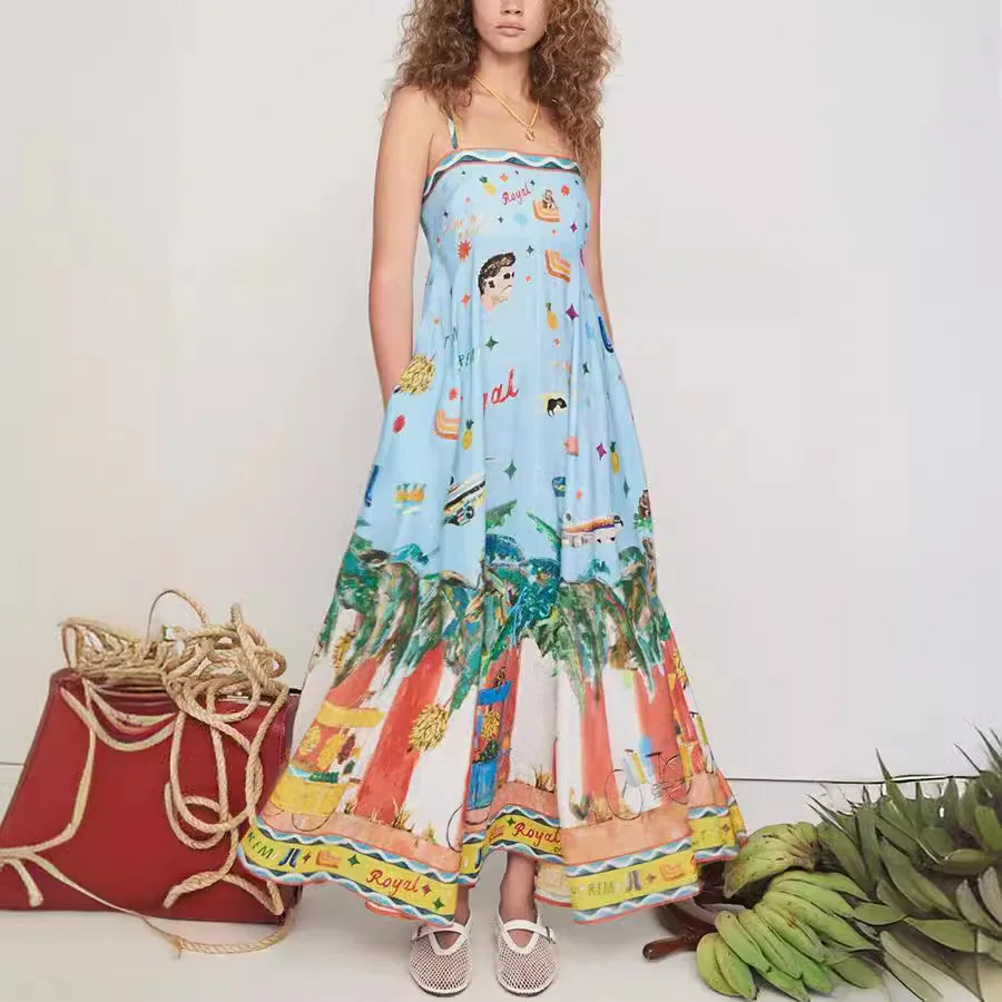 Sencillos vestidos largos de chiffon con tirantes finos y abertura Sandía