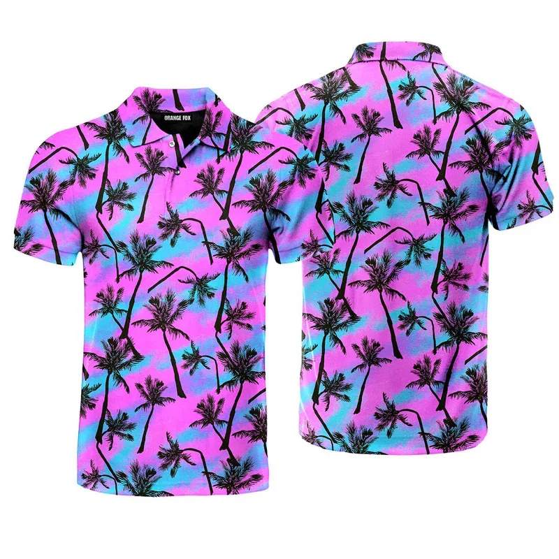 Tropical Style Colorful Palm Trees 3D Print Polo Shirts For Men Stripe Gradient Vacation Golf Shirts Plant Graphic Comfortable 12 S7055f64b1405422585a8d6795dab8922s