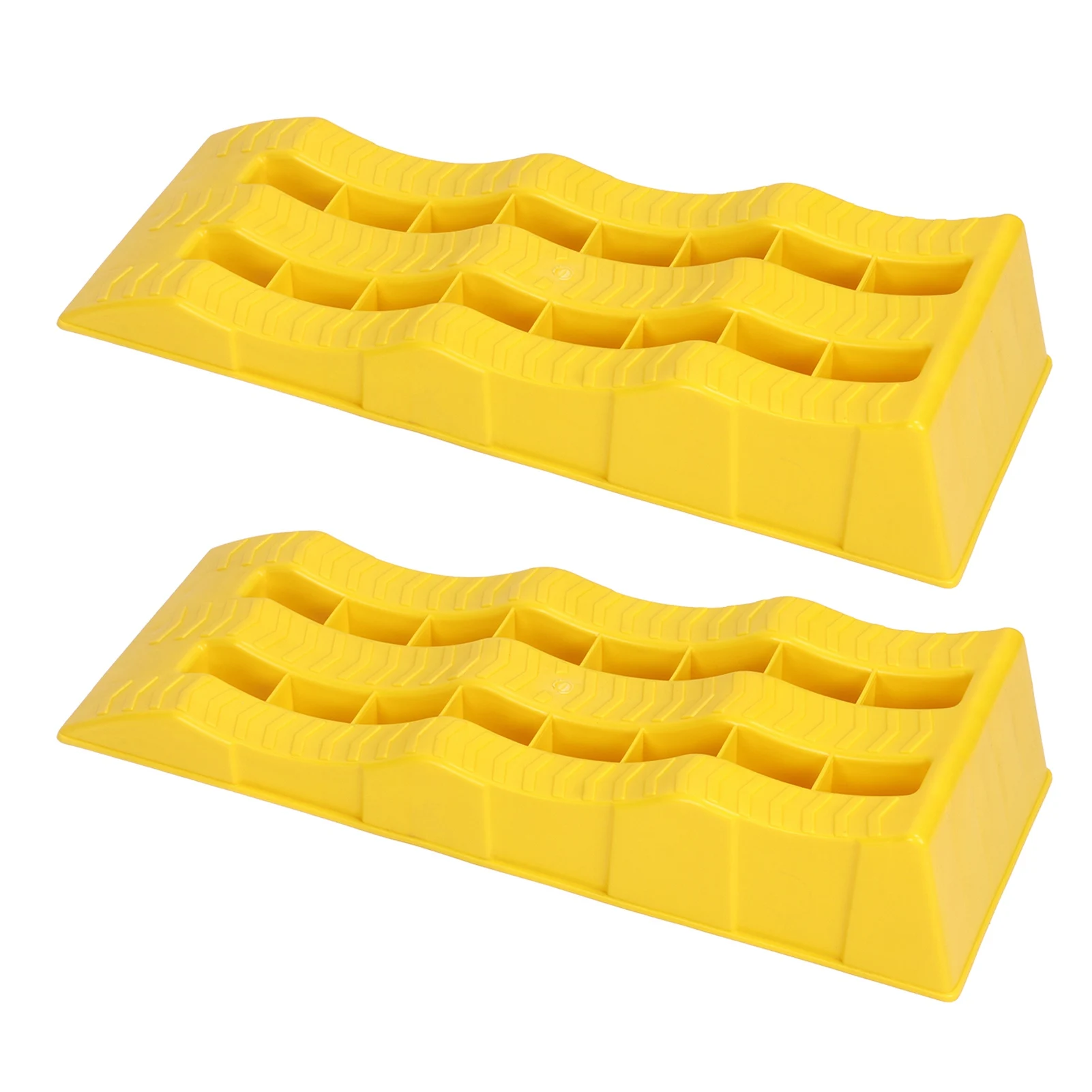 1 Pair RV Leveling Ramps 3 Stage Yellow Trailer Camper Wheel Chocks For Stabilizing Uneven Ground and Parking RV Leveling Blocks