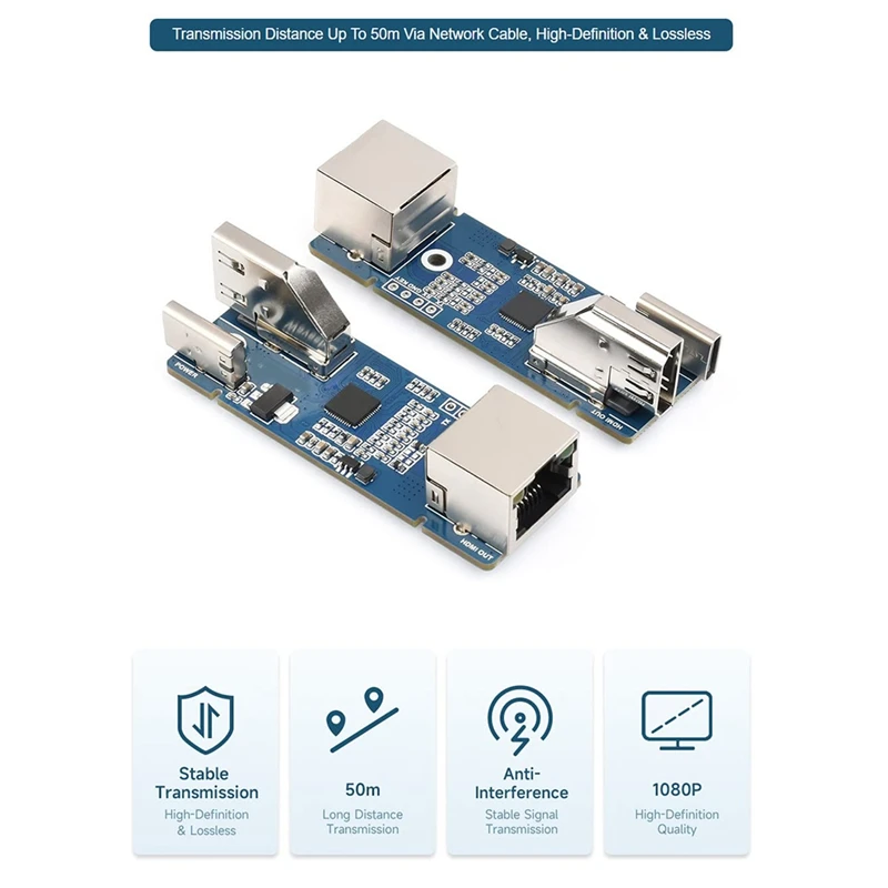 Signal Extender 1080P Lossless Transmission Up To 50M Long Transmission Distance Via CAT-5E/6 Network Cable Easy Install