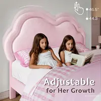 Full Bed Frame for Girls with Adjustable Cloud Headboard, Velvet Upholstered & RGB Lights, 7.1" Underbed Storage, Customized 4