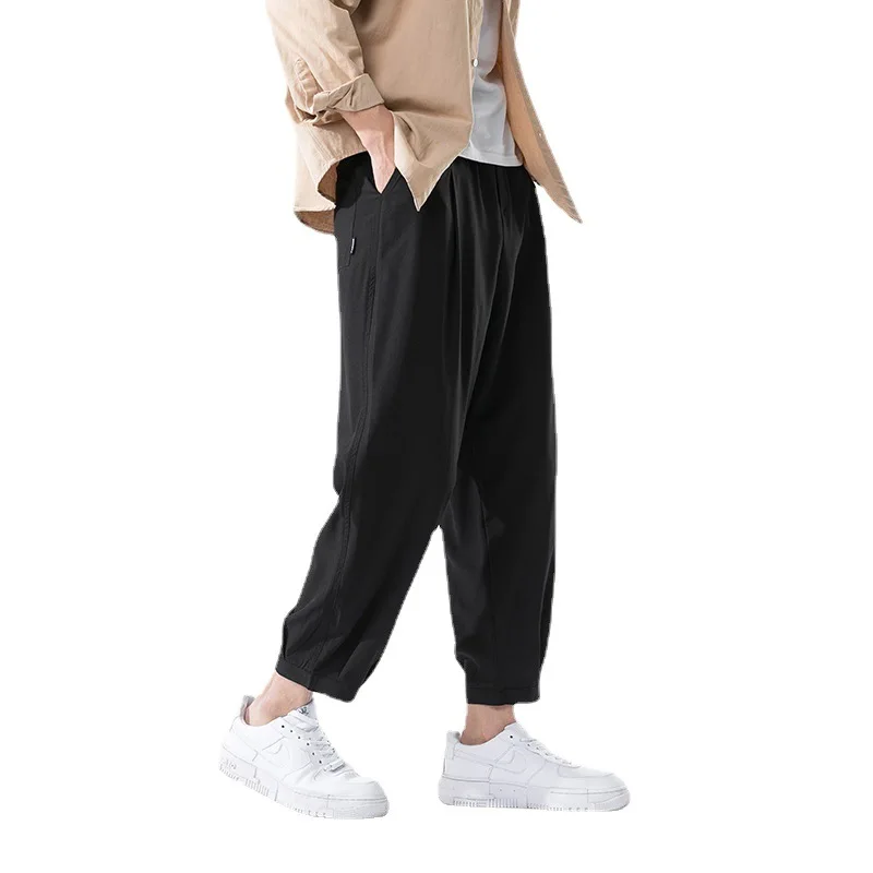 Elegant Fashion Harajuku Slim Fit Ropa Hombre Loose Casual All Match Cropped Pants Solid Pockets Pockets Straight Leg Pants