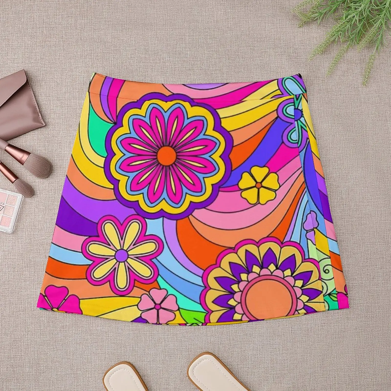 【8/17まで値下げ】70s flower pattern long skirt 70s lightgreen×colorful flower pattern long skirt [l-2777