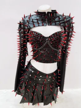 Red Spikey Shrug Top and Skirt 5